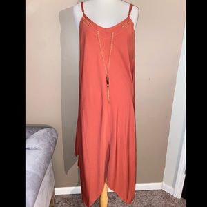 Coral Sun Dress With Gold Necklace Chain
